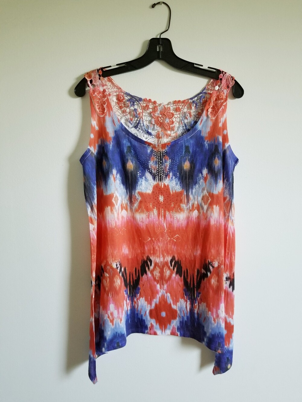 Avenue Red, Orange & Blue Lace-Back Tie-Dye Tank